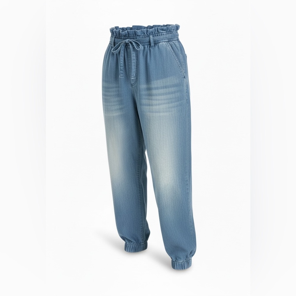 Zenana Outfitters faux Washed Blue Denim 100% Lyocell Elastic Waist Pants - Picture 12 of 14